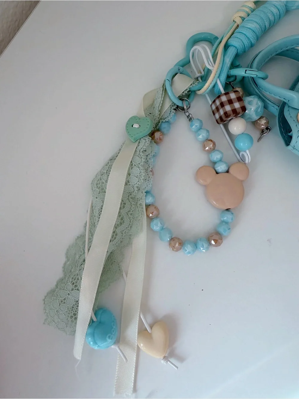 Aqua Blue Mini Bag Charm & Beaded Charm Set